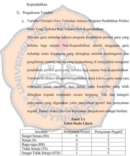 Tabel 3.1 Tabel Skala Likert 