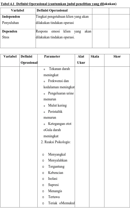 Tabel 4.1  Definisi Operasional (cantumkan judul penelitian yang dilakukan)  