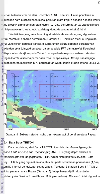 Gambar 4  Sebaran stasiun suhu permukaan laut di perairan utara Papua. 