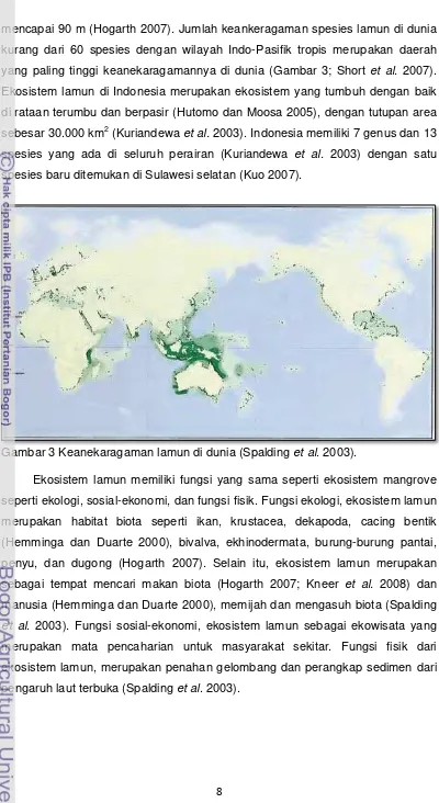 Gambar 3 Keanekaragaman lamun di dunia (Spalding et al. 2003). 