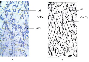 Gambar  (A) Struktur Mikro Spesimen Aluminium paduan al-si-cu dengan 
