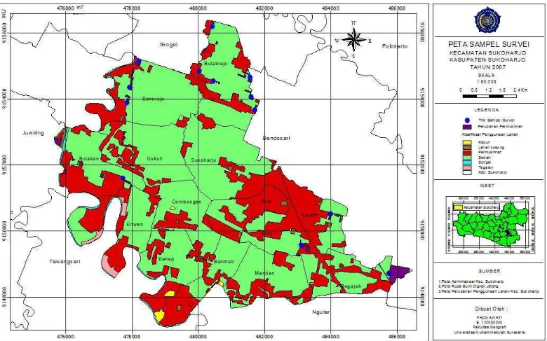 Gambar 1.7. Peta Sampel Survei Perubahan Permukiman di Kecamatan Sukoharjo Kabupaten Sukoharjo