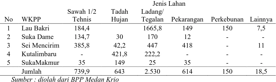 Tabel 11.  Keadaan Usahatani Kecamatan Kutalimbaru Dalam Satuan ha. Jenis Lahan 