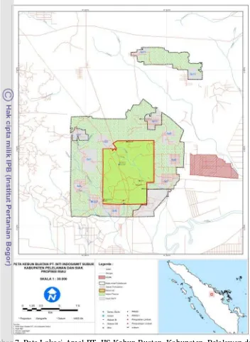 Gambar 7. Peta Lokasi Areal PT. IIS Kebun Buatan, Kabupaten  Pelalawan dan 