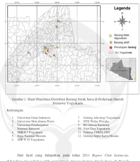 Gambar 1. Hasil Penelitian Distribusi Burung Serak Jawa di Perkotaan Daerah