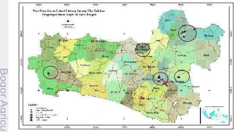 Gambar 1 Peta Lokasi Penelitian di Propinsi Jawa Tengah.