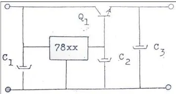 Gambar 9. Prinsip Pemasangan Transistor Eksternal NPN pada Regulator