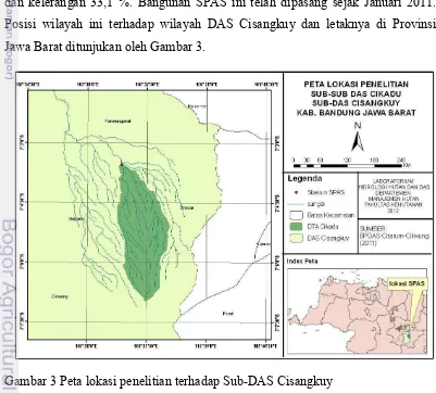 Gambar 3 Peta lokasi penelitian terhadap Sub�DAS Cisangkuy 