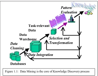 Figure 1.1:  Data Mining is the core of Knowledge Discovery process 