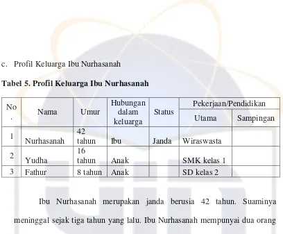 Tabel 5. Profil Keluarga Ibu Nurhasanah 