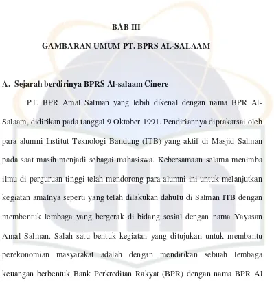 GAMBARAN UMUM PT. BPRS AL-SALAAM 