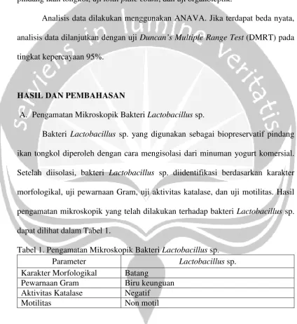 Tabel 1. Pengamatan Mikroskopik Bakteri Lactobacillus sp. 