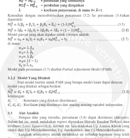 Tabel 4.1 Hasil Estimasi Model PAM Permintaan Uang Riil Persamaan (3.8) 