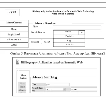 Gambar 5: Rancangan Antarmuka  Advanced Searching Aplikasi Bibliografi 