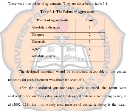 Table 3.1: The Points of Agreement