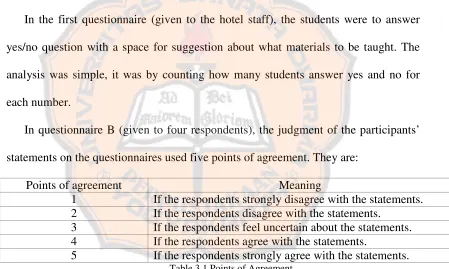 Table 3.1 Points of Agreement