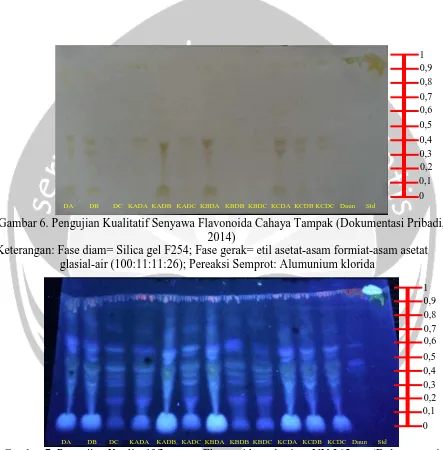 Gambar 6. Pengujian Kualitatif Senyawa Flavonoida Cahaya Tampak (Dokumentasi Pribadi,  2014) 