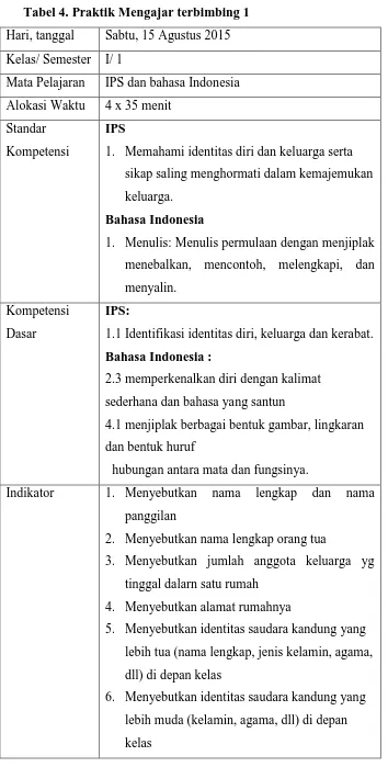 Tabel 4. Praktik Mengajar terbimbing 1 