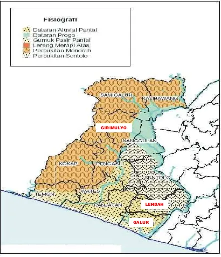 Gambar 2. Lokasi Pengambilan Sampel Xanthosoma spp (Kecamatan Galur, Kecamatan Lendah dan Kecamatan Giri Mulyo)