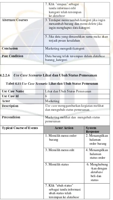 Tabel 4.11 Use Case Scenario Lihat dan Ubah Status Pemesanan 