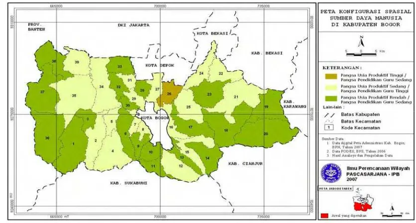 Tabel 5 Pola spasial tipologi sumberdaya manusia di Kabupaten Bogor 