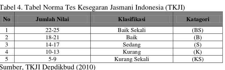 Tabel 4. Tabel Norma Tes Kesegaran Jasmani Indonesia (TKJI) 