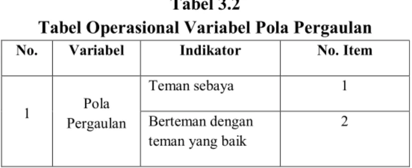 Tabel Operasional Variabel Pola Pergaulan 