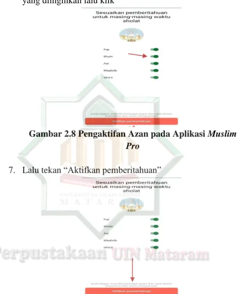 Gambar 2.8 Pengaktifan Azan pada Aplikasi Muslim  Pro 