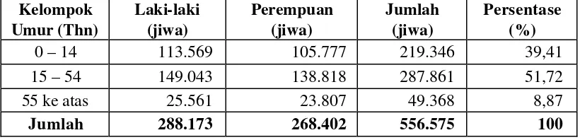 Tabel 5. Distribusi Penduduk Menurut Kelompok Umur dan Jenis Kelamin di Kabupaten Kampar Tahun 2003 