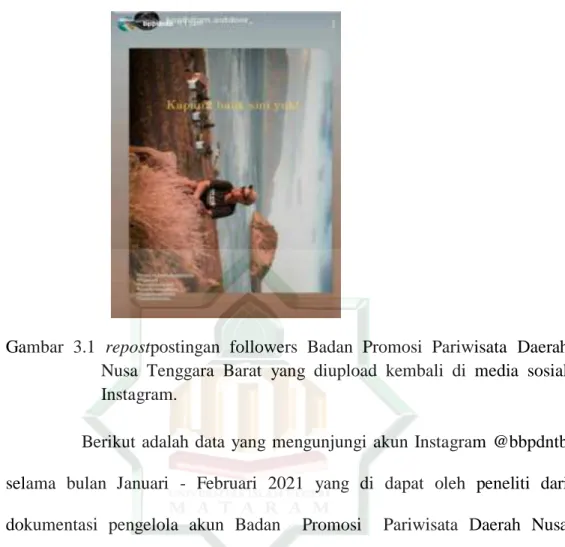 Gambar  3.2  data  pengunjung  yang  melihat  akun  Instagram  Badan  Promosi  Daerah  Nusa  Tenggara  Barat  selama  bulan  Januari  –   Februari  2021 