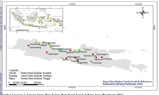 Gambar Lampiran 2. Sebaran Status Hara Kalium Pada Tanah Sawah di Pulau Jawa (Puslittanak 1992) 