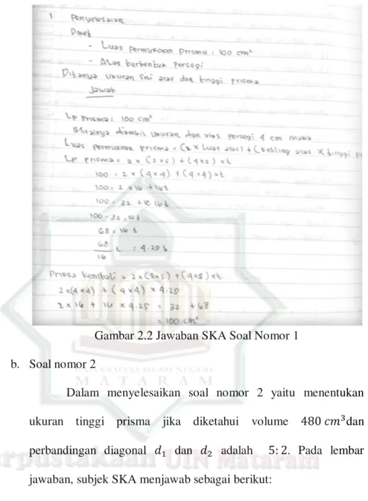 Gambar 2.2 Jawaban SKA Soal Nomor 1  b. Soal nomor 2 