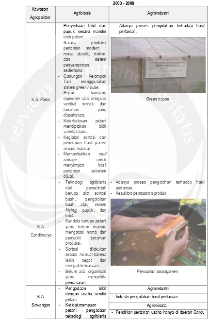Tabel 3. 1 Pelaksanaan Agropolitan Merapi Merbabu di Kabupaten Magelang Tahun 2003 - 2008 