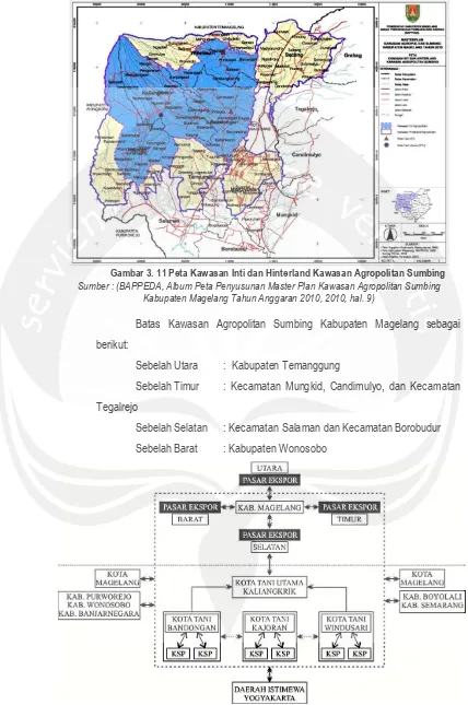 Gambar 3. 11 Peta Kawasan Inti dan Hinterland Kawasan Agropolitan Sumbing Sumber : (BAPPEDA, Album Peta Penyusunan Master Plan Kawasan Agropolitan Sumbing 