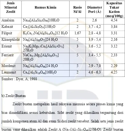 Tabel 4. Jenis Mineral Zeolit Alam dan Sifat Fisiknya 