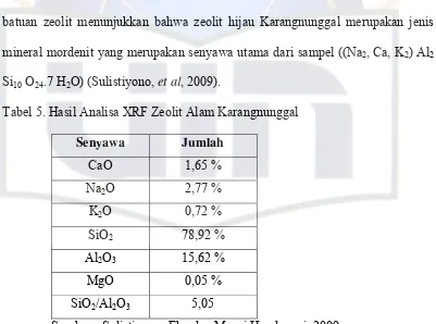 Tabel 5. Hasil Analisa XRF Zeolit Alam Karangnunggal 