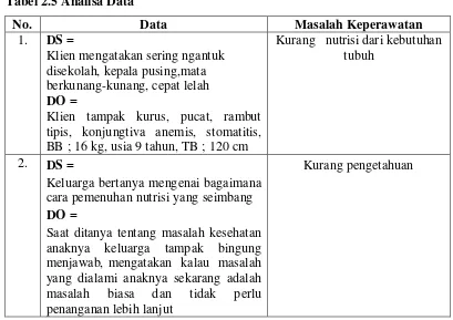 Tabel 2.5 Analisa Data  