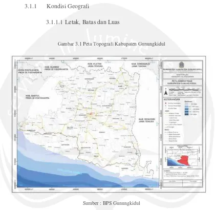 Gambar 3.1 Peta Topografi Kabupaten Gunungkidul   mbmbarar 3.1 Petta ToTo