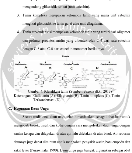 Gambar 4. Klasifikasi tanin (Sumber: Saxena dkk., 2013) Keterangan : Gallotanin (A), Ellagitanin (B), Tanin kompleks (C), Tanin 
