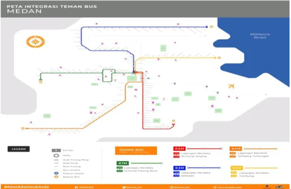 Gambar 4.1 Peta rute dan lokasi halte BRT Trans Metro Deli Koridor 5. 