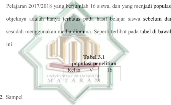 Tabel 3.1  populasi penelitian  Kelas  V  16 