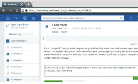 Fig. 2. Posting through edmodo in hybrid learning of experiment group 