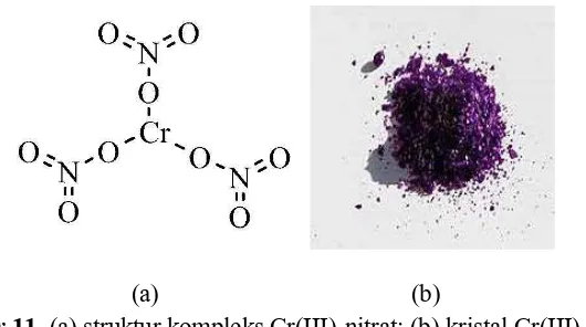 Gambar 11. (a) struktur kompleks Cr(III)-nitrat; (b) kristal Cr(III)-nitrat  