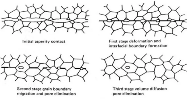 Gambar 2.1 : Mekanisme diffusion bonding (a).Kondisi material tanpa perlakuan 