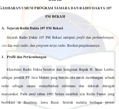GAMBARAN UMUM PROGRAM SAMARA DAN RADIO DAKTA 107 