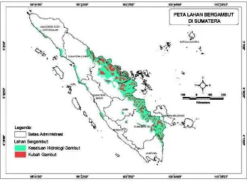 Gambar 1. Kenampakan daerah ekosistem gambut di Sumatera (KHG dan KLG) (Sumber: KLH, 2009)