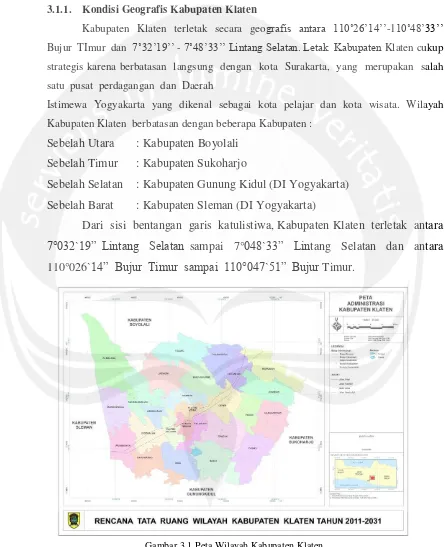 Gambar 3.1 Peta Wilayah Kabupaten Klaten 