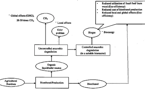 Fig. 2. A schematic diagram of negative impacts of biomass-ethanol production and alternative solution through anaerobic treatment of the liquid and solid wastes 