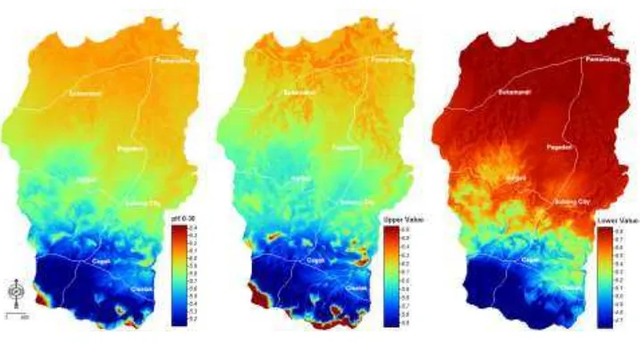 Gambar 3.  Peta pH tanah pada kedalaman 0-30 cm dan interval taksiran di Kabupaten Subang (Sumber: Sulaeman et al