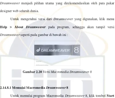 Gambar 2.21 Start Page Macromedia Dreamweaver 8 